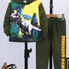 Children's Dinosaur Park Hoodie and Pants Set - Army Green