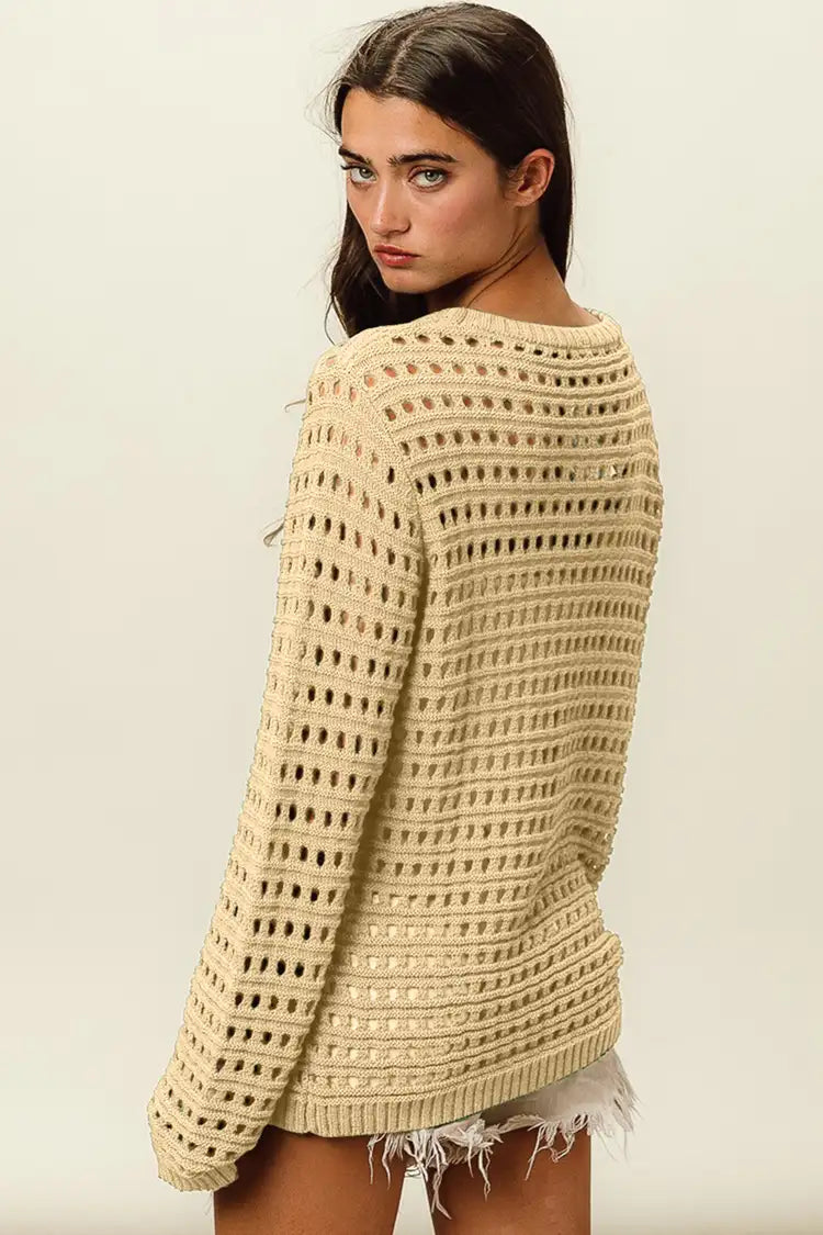BiBi Round Neck Openwork Knit Cover Up - Farnelli