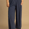 Umgee Full Size High Waisted Embellished Linen Pants Plus Size - Dark Blue