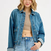 RISEN Oversized Cargo Pocket Denim Jacket with Cuffed Sleeves - MEDIUM