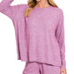 Zenana Soft Melange Long Sleeve Tee and Shorts Set - Farnelli