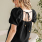 DAVINA CROCHET SQUARE NECK TEXTURED SHORT SLEEVE BLOUSE - Farnelli