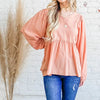 And The Why Textured V Neck Blouse Top - PEACH