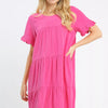 Umgee Linen Tiered Babydoll Dress with Ruffle Sleeves - PEONY-UMG