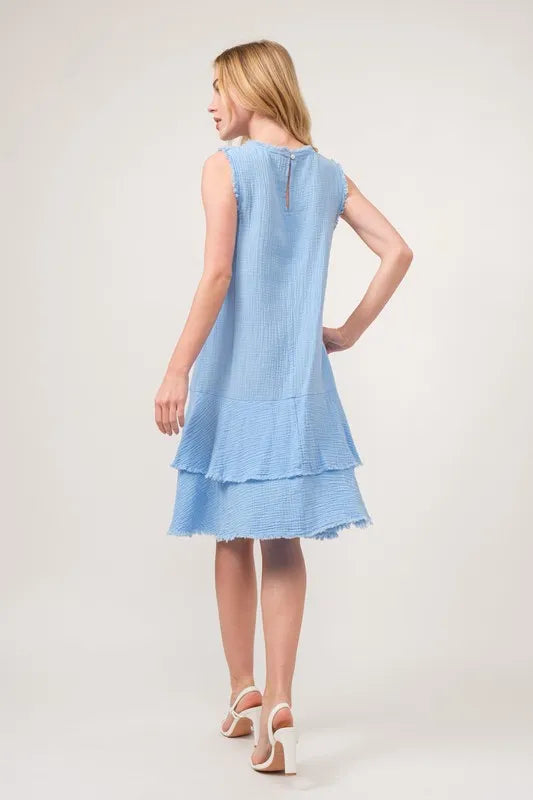 And The Why Washed Fringe Detail Tiered Dress - Farnelli