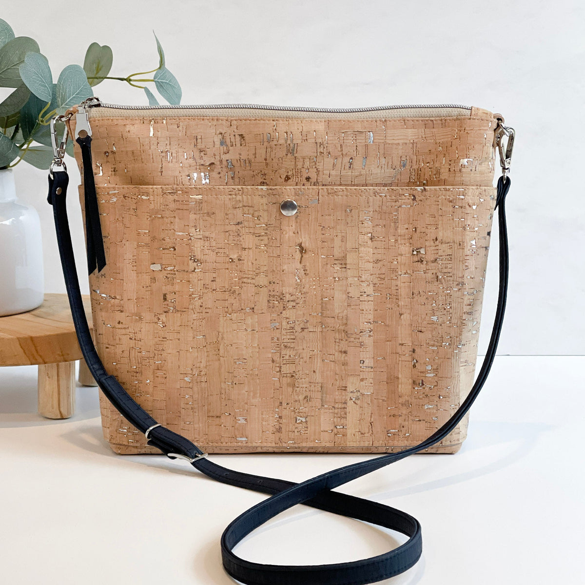Carry Courage VISIONARY silver cross body bag with adjustable strap and sleek metallic finish