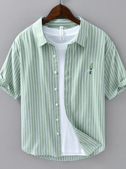 Men's Plus Size Striped Button Up Long Sleeve Shirt - Farnelli