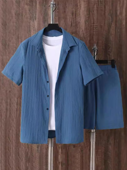 Men's Plus Size Button Up Short Sleeve Shirt and Shorts Set - Farnelli