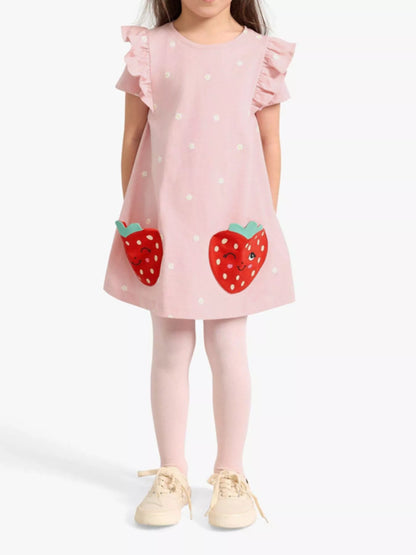 Children's Strawberry Applique Ruffle Sleeve Dress - Farnelli