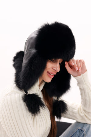 Genuine Polar Fox Fur Genuine Leather Hat