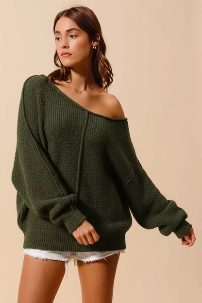 SO ME Loose Fit Exposed Seam Slouchy Boucle Sweater - Farnelli