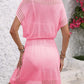 Openwork V-Neck Short Sleeve Cover-Up Dress - Farnelli