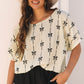 Aviana Bow Print Puff Short Sleeve Top - Farnelli