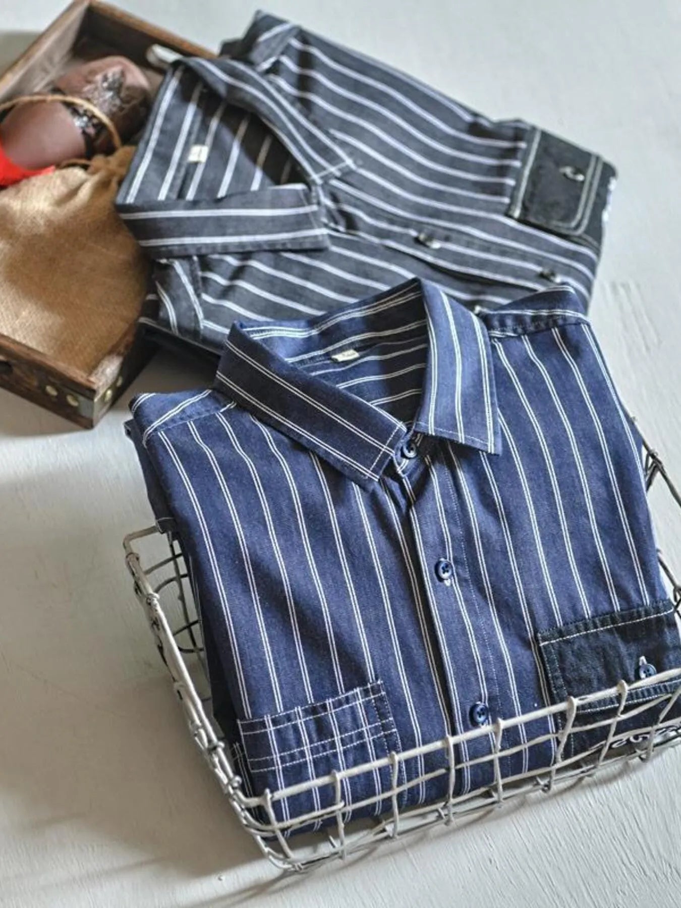 Men's Plus Size Striped Button Up Long Sleeve Shirt - Farnelli