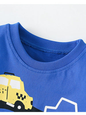 Children's Vehicle Print Crew Neck Short Sleeve T-Shirt - Farnelli