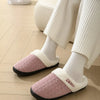 Horn Buckle Furry Texture Flat Slippers - Dusty Pink