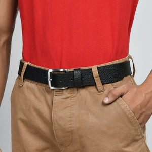 Black leather belt from Classy Leather Bags with a sleek design and silver buckle, ideal for casual or formal wear.