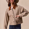 SO ME Cotton Twill Cropped Barn Jacket wtih Collar - TAUPE