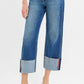 RISEN Full Size Tummy Control Mid Rise Crop Wide Cuffed Jeans Plus Size - Farnelli