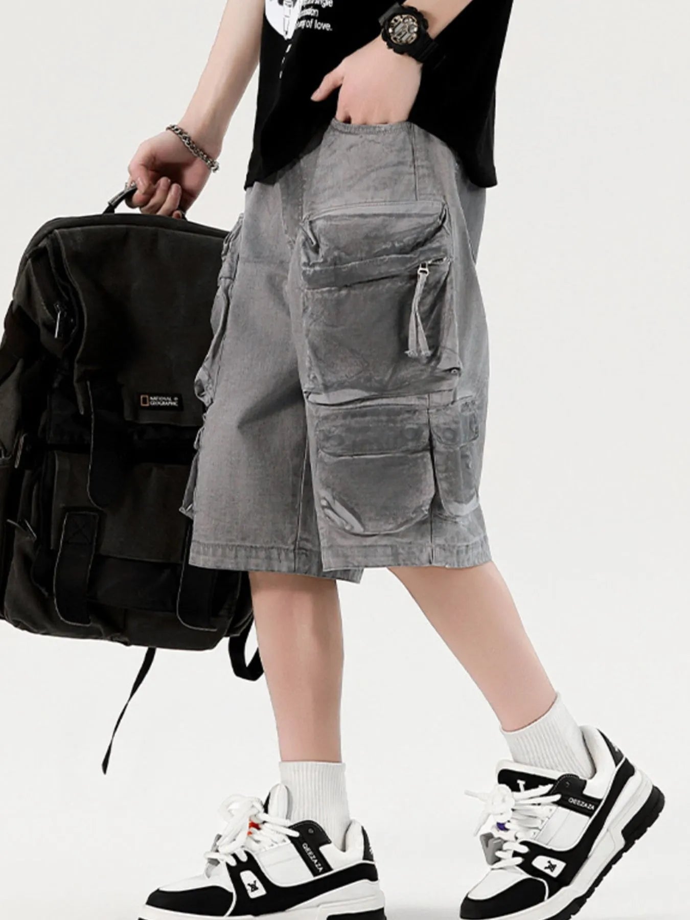 Men's Wide Leg Cargo Denim Shorts - Farnelli