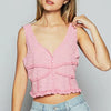 POL Lace Detail V-Neck Cropped Tank - Blush Pink