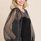 Super Lady Full Size Metallic Mesh Lantern Sleeve Blouse - Farnelli