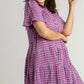 Umgee Full Size Gingham Tiered Button Detail Short Sleeve Dress Plus Size - Farnelli