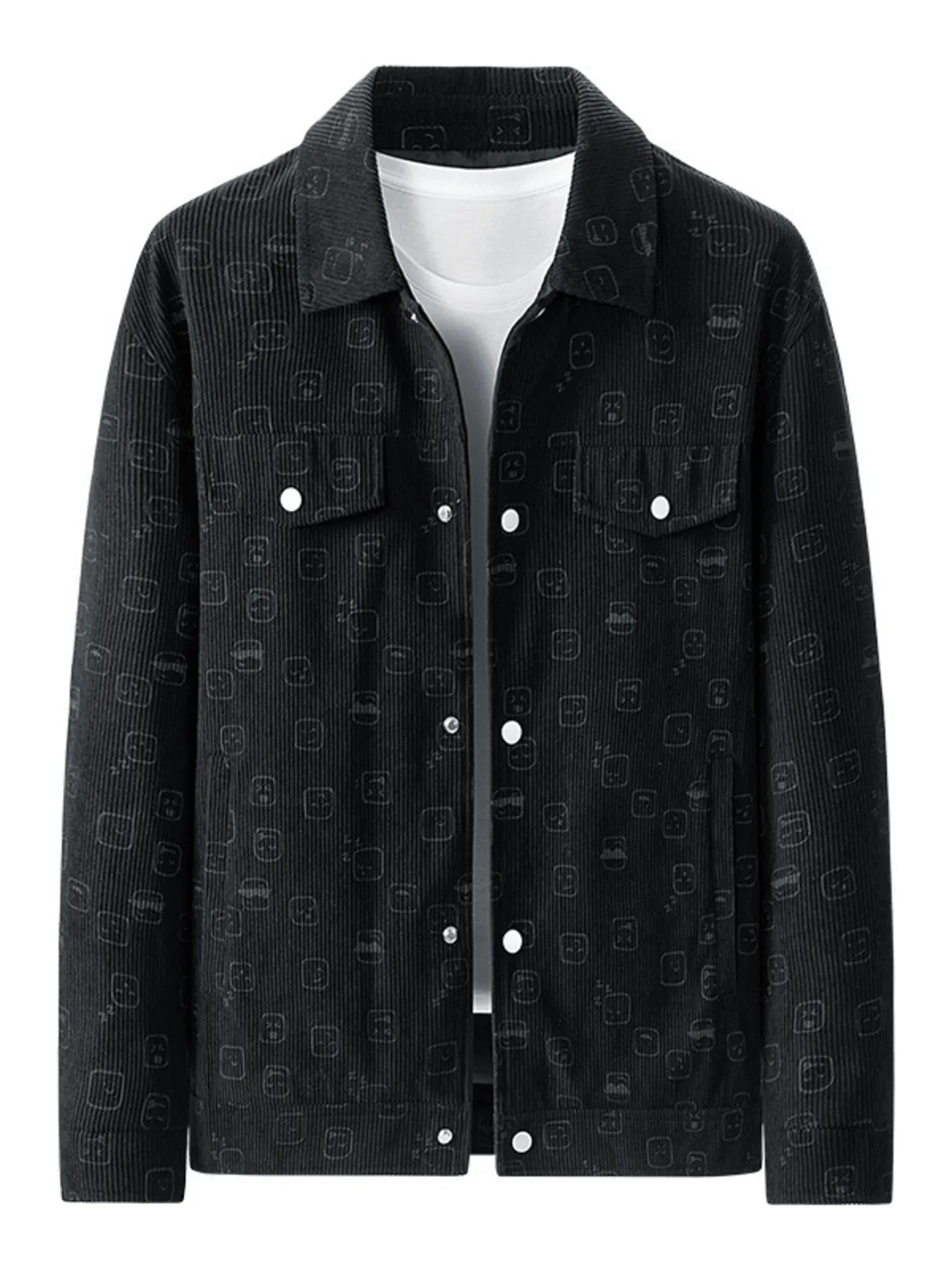 Men's Plus Size Snap Down Corduroy Printed Casual Jacket - Farnelli