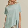 Aemi + Co Asymmetrical Front Slit Round Neck Raglan Sleeve T-Shirt - Sky