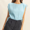 HYFVE Bubble Hem Side Tie Detail Round Neck Sleeveless Blouse - Mint Blue
