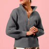 SO ME Half Zip Raglan Balloon Sleeves Ribbed Sweater - CHARCOAL