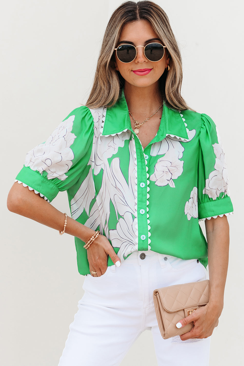 Celina Floral Ric Rac Edge Sleeve Blouse - Farnelli