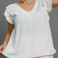 Umgee Full Size V-Neck Double Layered Ruffle Sleeve Blouse Plus Size - Farnelli