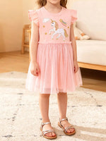 Children's Unicorn Ruffle Sleeve Tulle Dress - Farnelli