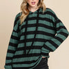 BOMBOM Drawstring Striped Dropped Shoulder Hoodie - Forest Green/Black