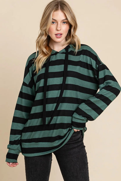 BOMBOM Drawstring Striped Dropped Shoulder Hoodie - Farnelli