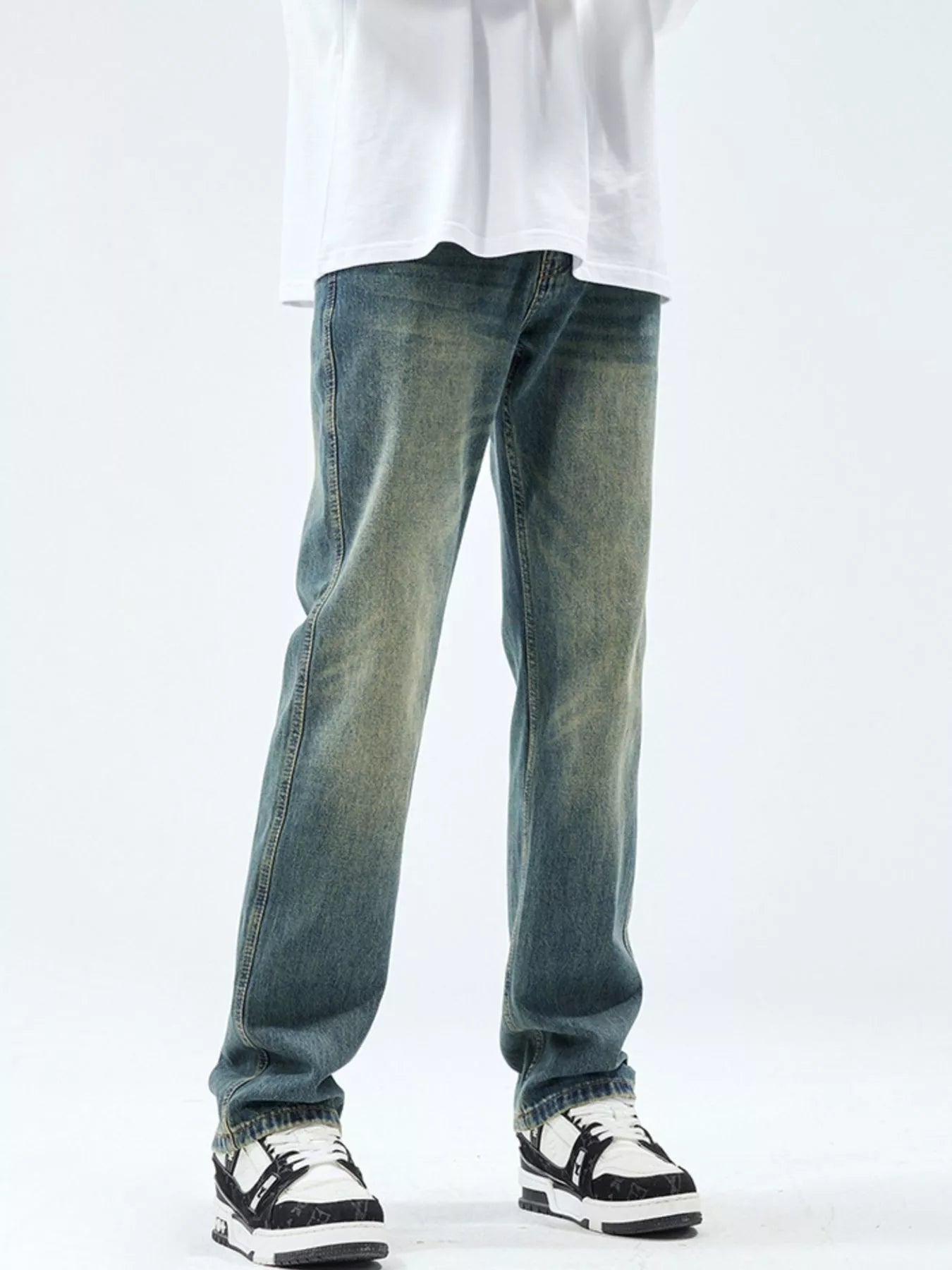 Men's Washed Straight Leg Jeans - Farnelli