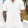 Men's Full Size Button Up Short Sleeve Top and Shorts Set Plus Size - White