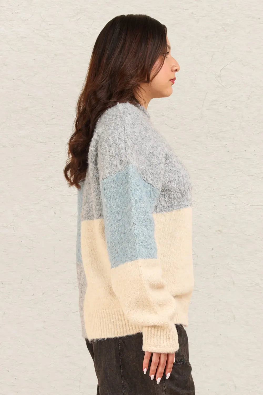 VERY J Color Block Mock Neck Drop Shoulder Sweater - Farnelli