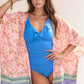 Davi & Dani Floral Printed Short Sleeve Loose Fit Kimono Cover Up - Farnelli