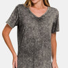 Zenana Full Size Washed Short Sleeve V-Neck T-Shirt - Dark Gray