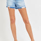 RISEN High Rise Distressed Hem Denim Shorts - Farnelli