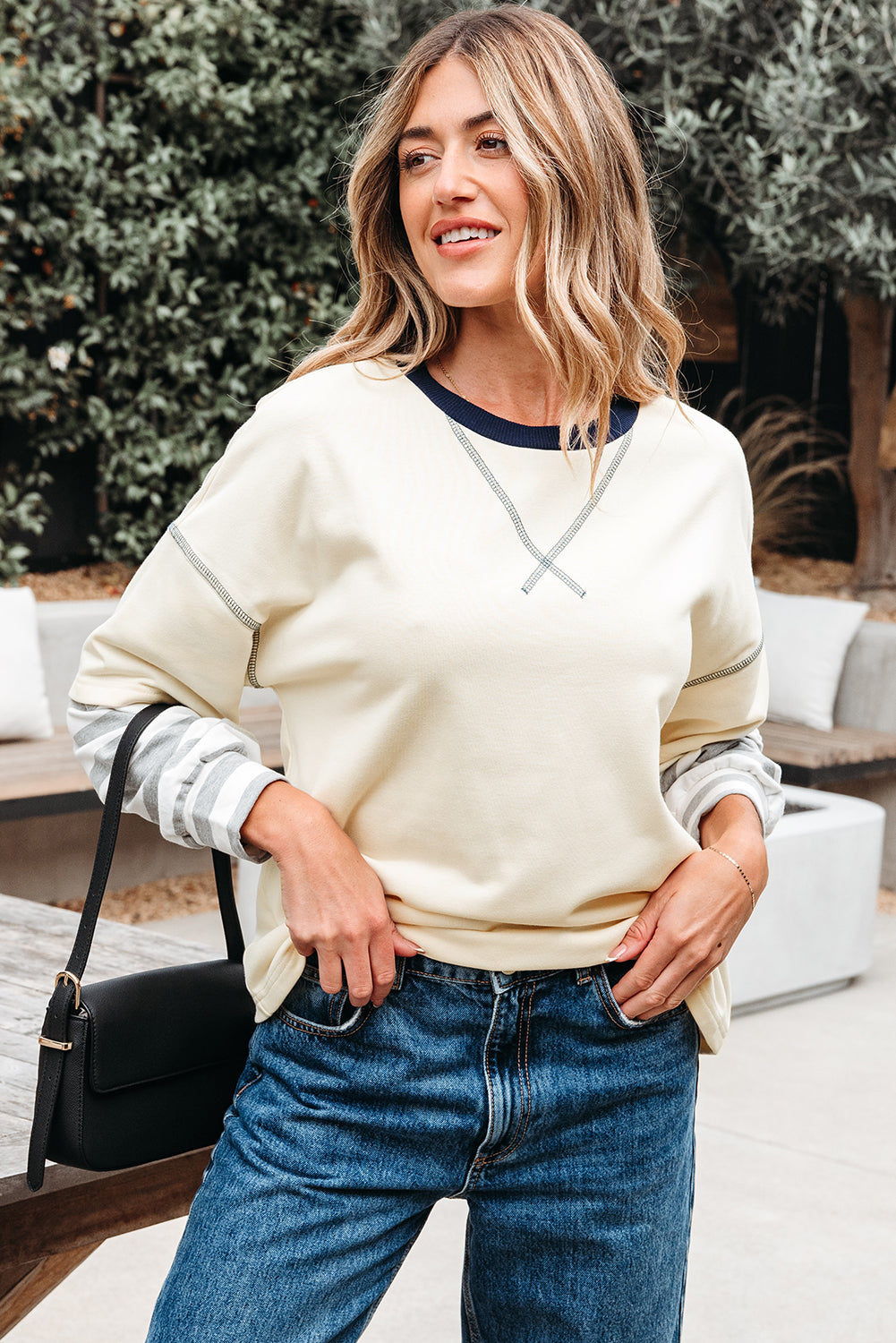 Ashley Striped Long Sleeve Two-in-one Top - Farnelli