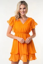 White Birch Full Size Short Sleeve Woven Layered Dress - Farnelli