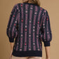 Umgee Jacquard Knit Puff Sleeve Sweater - Farnelli