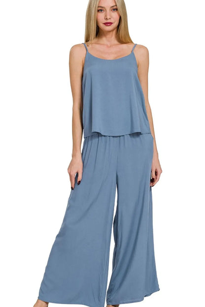 Zenana Woven Cami & Pants Set - Farnelli