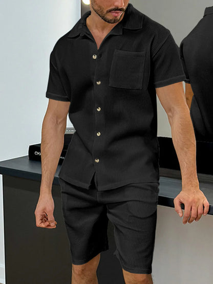 Men's Full Size Button Up Top and Shorts Set Plus Size - Farnelli