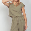 VERY J Woven Cropped Top & Waist Tie Shorts Set - SAGE