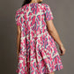 Umgee Full Size Abstract Print Pleat Detail Short Sleeve V-Neck Tiered Dress Plus Size - Farnelli