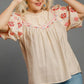 Umgee Full Size Embroidered Puff Sleeve Mock Neck Top Plus Size - Farnelli